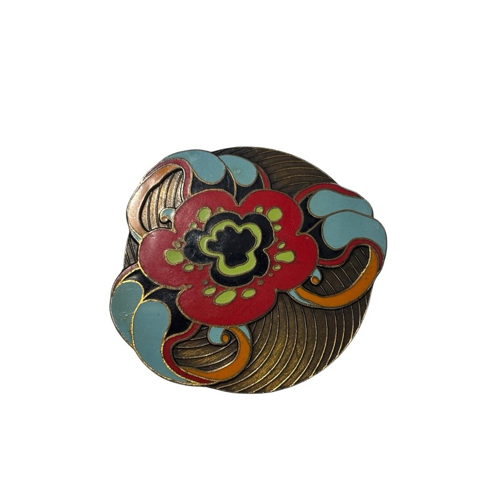 Vintage Ron Kuriloff for Green Tree Enamel Multicolor Abstract Floral Brooch Pin